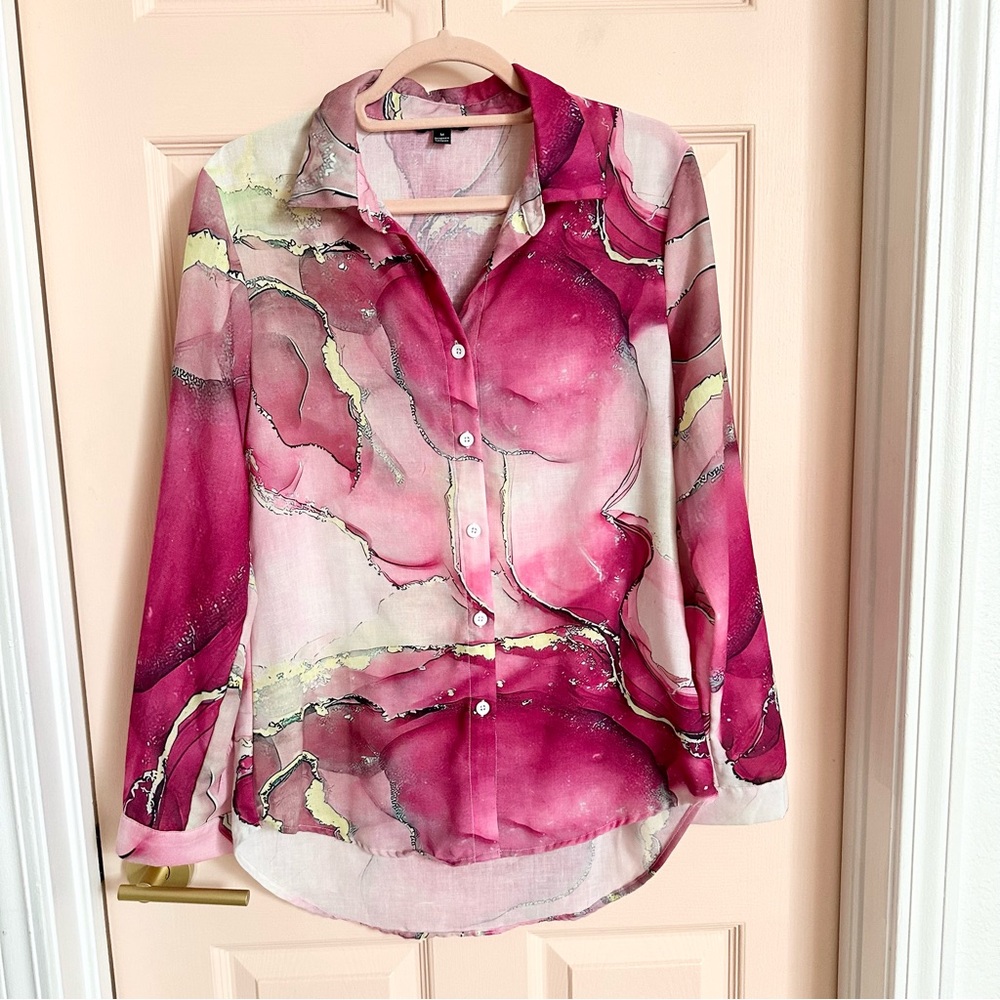Pink marble shall we button up